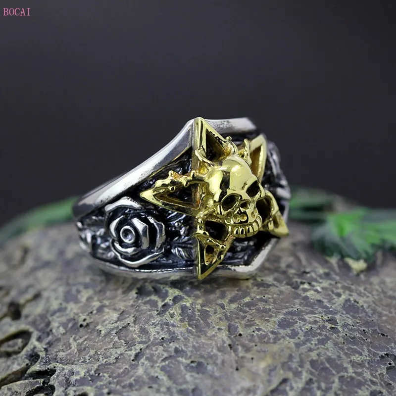 New style Rose skeleton Guardian God S925 sterling silver rings thai silver men's rings for men new fashion jewelry
