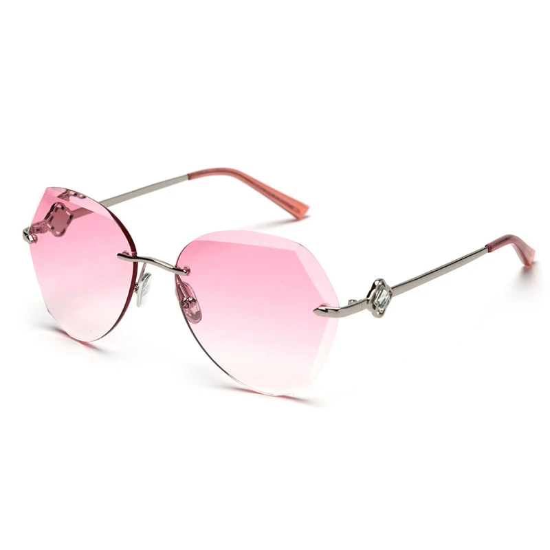 C1 Sliver Pink Новые женские солнцезащитные очки без оправы, винтажный сплав, бриллиант, оправа, классические роскошные брендовые дизайнерские темные очки Oculo, модные солнцезащитные очки UV400 - Lenses Color: C1 Sliver Pink