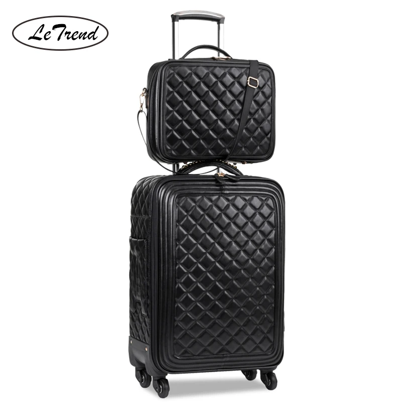 Rolling-Luggage-Set Trolley Travel-Bag Luxury Suitcase Retro Wheels-Cabin Spinner PU