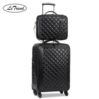 

LeTrend Retro PU Leather Rolling Luggage Set Spinner High capacity Trolley High grade luxury Suitcase Wheels Cabin Travel Bag
