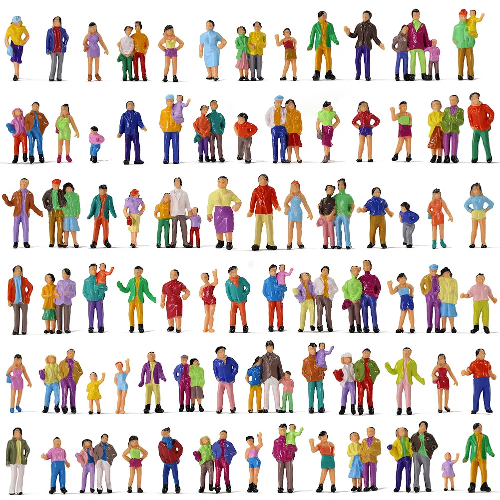 P100W 100pcs Model Trains 1:87 Painted Figures HO TT  Scale Standing People Assorted Poses