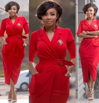 

Vetement Femme 2019 High Quality Suit Collar Three-dimensional Pocket Commuter Large Size Dress with Belt Africa Skirt Suit