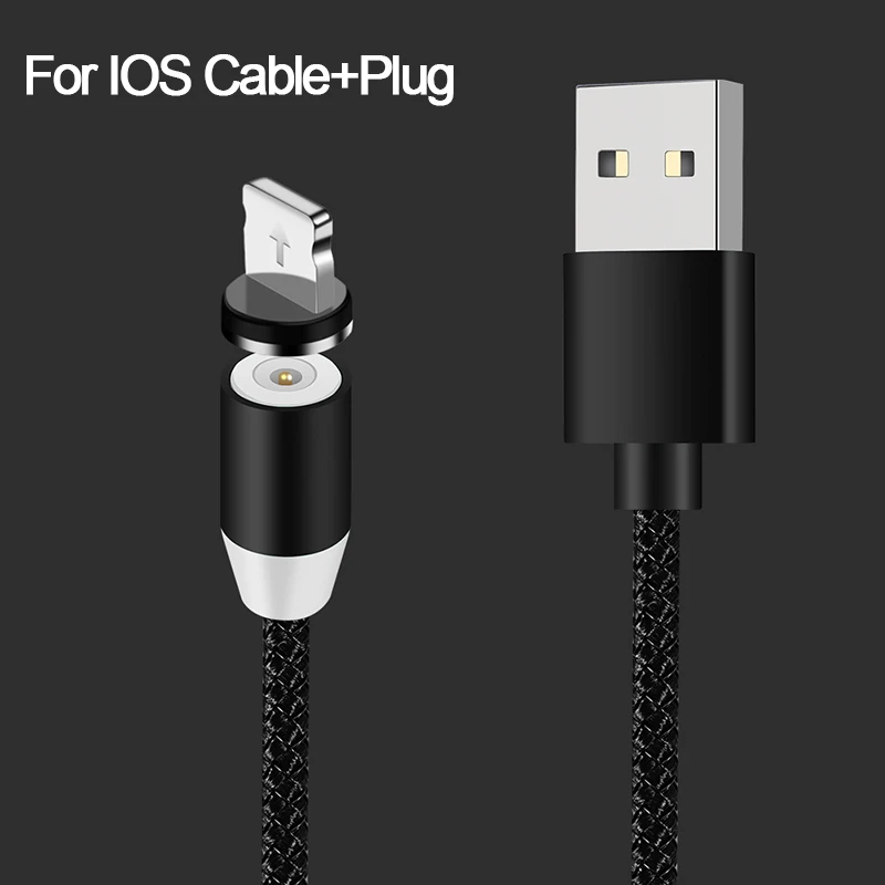Магнитный кабель Micro USB type C 2.4A для быстрой зарядки светодиодный кабель для iPhone X huawei Xiaomi MI9 магнит USBC кабель для зарядного устройства type-C - Цвет: Black For iphone
