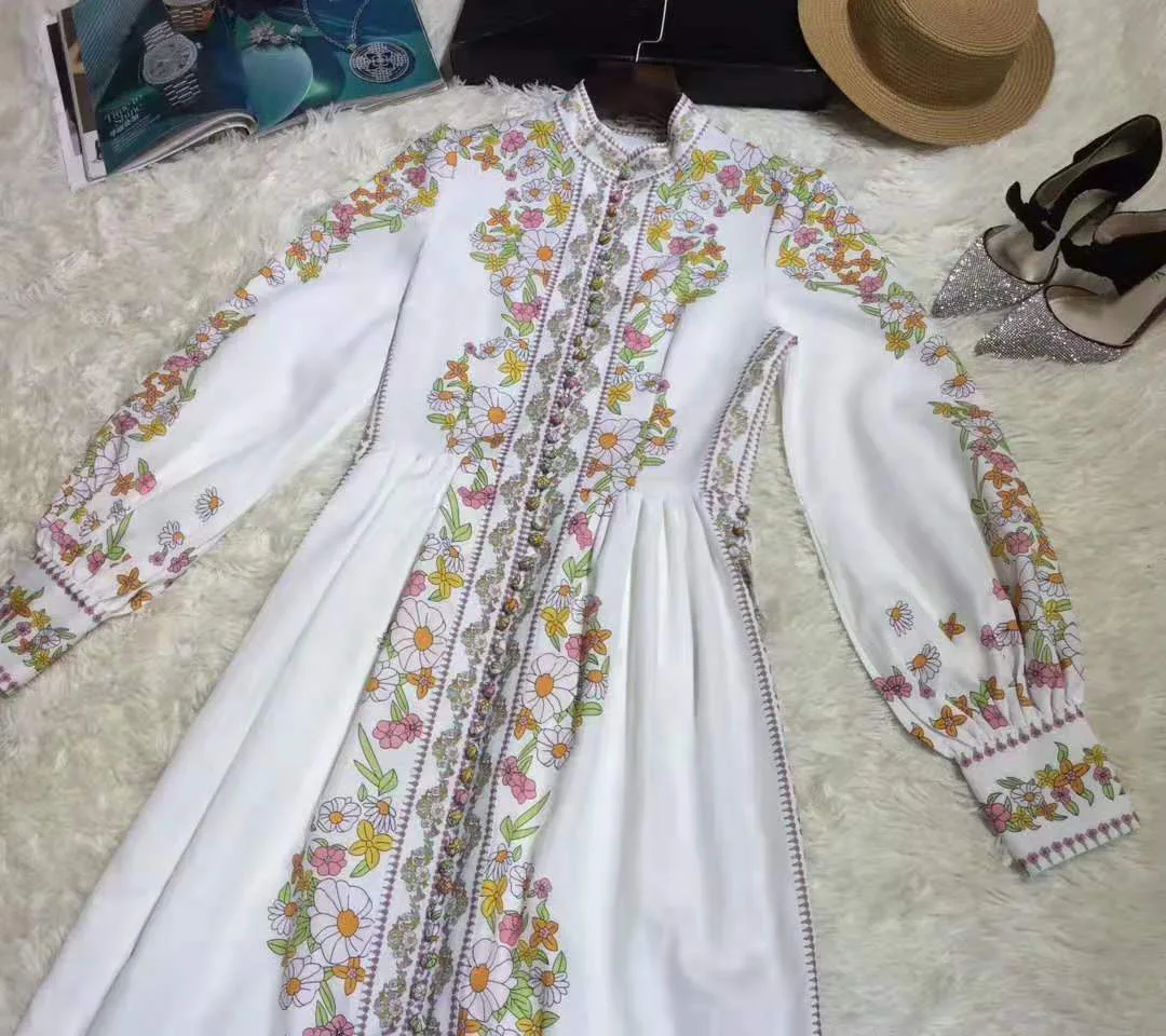 MoaaYina, модное дизайнерское платье, весна-осень, женское платье, рукав-фонарик, цветочный принт, пуговицы, тонкие платья для отпуска