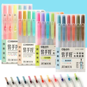 

6Pcs/lot Pastel Highlighter Pen Retractable Fluorescent Markers Refillable Pens Chisel Tip Highlighters Gift Set School Supplies