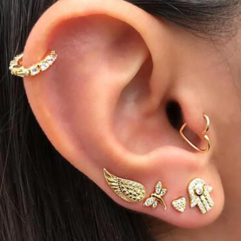 

6 Pcs/ Set Women Earrings Set Boho Palms Heart Wings Round Crystal Gold Stud Earring Lady Fashion Party Earring Jewelry Gift