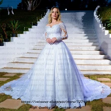 Новое белое кружевное свадебное платье трапециевидной формы Robe de Mariee свадебные платья роскошный длинный рукав с бисером свадебное платье Vestido de Noiva