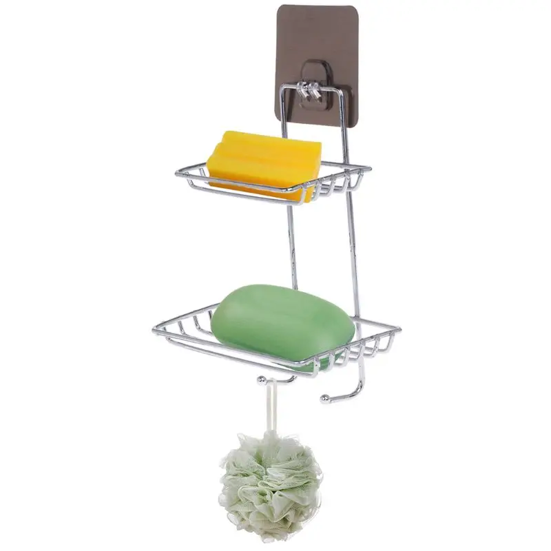 Настенный мыльница держатель клей всасывания товар Полка двойной слой для Bathroom1