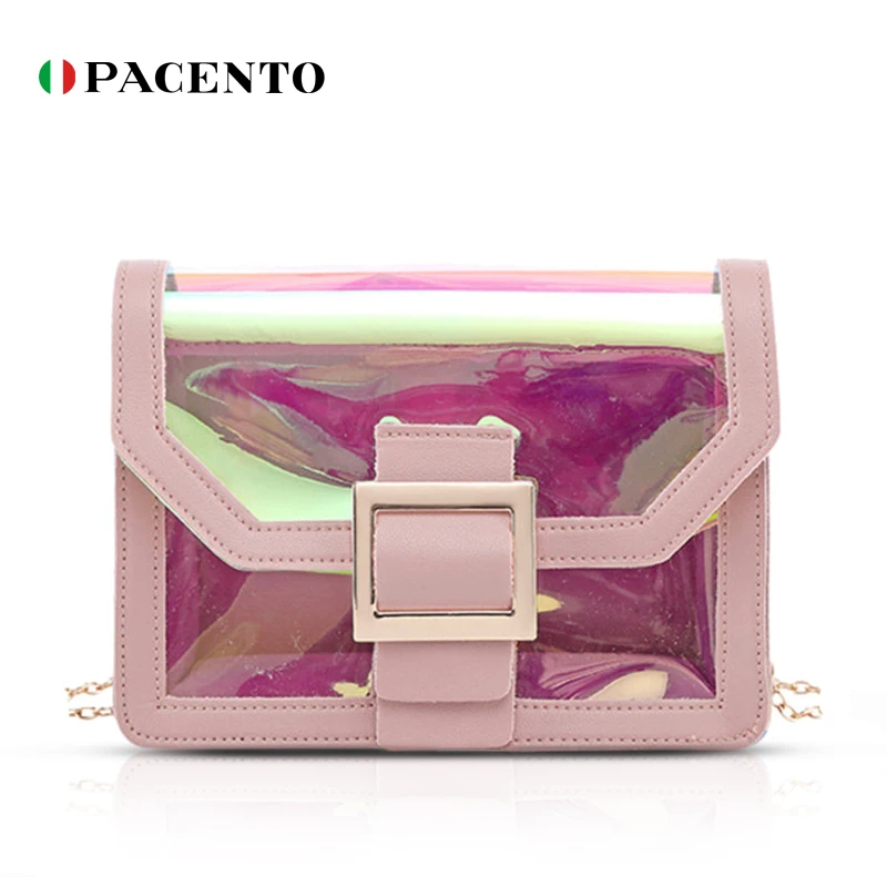 

Pacento Transparent PVC Bag for Women 2020 Clear Chain Shoulder Bag Candy Color Mini Messenger Bags Designer Phone Beach Purse