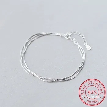 

925 Sterling Silver Bracelets for Women Three Layers Multi-row Bracelets Bangles Minimalist Korean Style Charm Bracelet Jewelry
