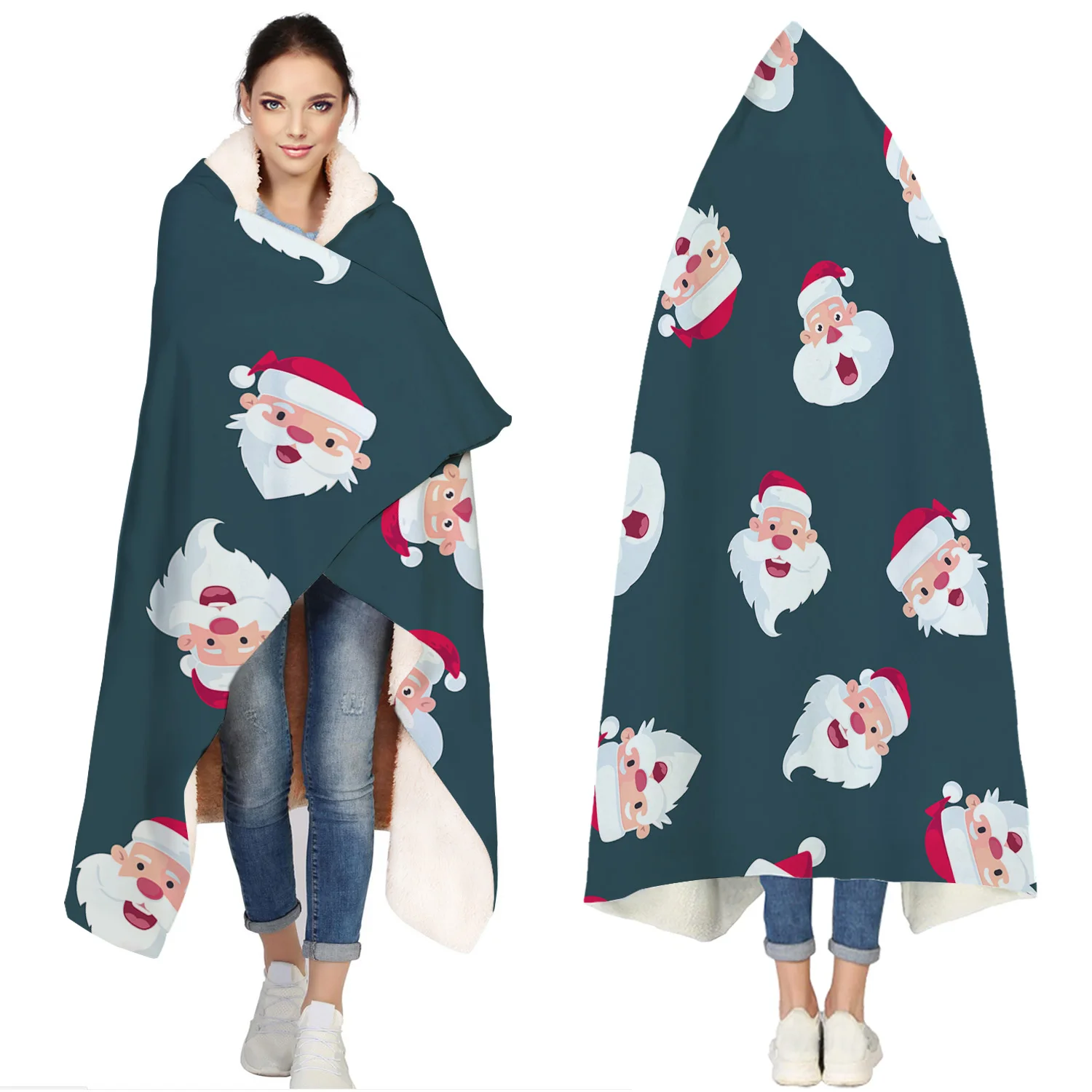 Merry Christams Santa Portable Wearable Fluffy Custom Hooded Blanket Fleece Throw WrapBed | Дом и сад