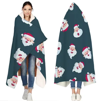 

Merry Christams Santa Portable Wearable Fluffy Custom Hooded Blanket Fleece Hooded Throw WrapBed Blanket