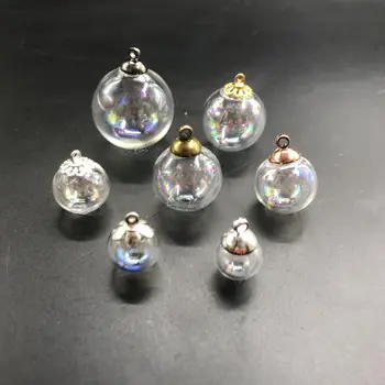

100pcs 8-25mm Dazzle color Rainbow Glass Ball Bottles Pendant Charms Vials Wish Bottles globe bubble crystal orbs with caps