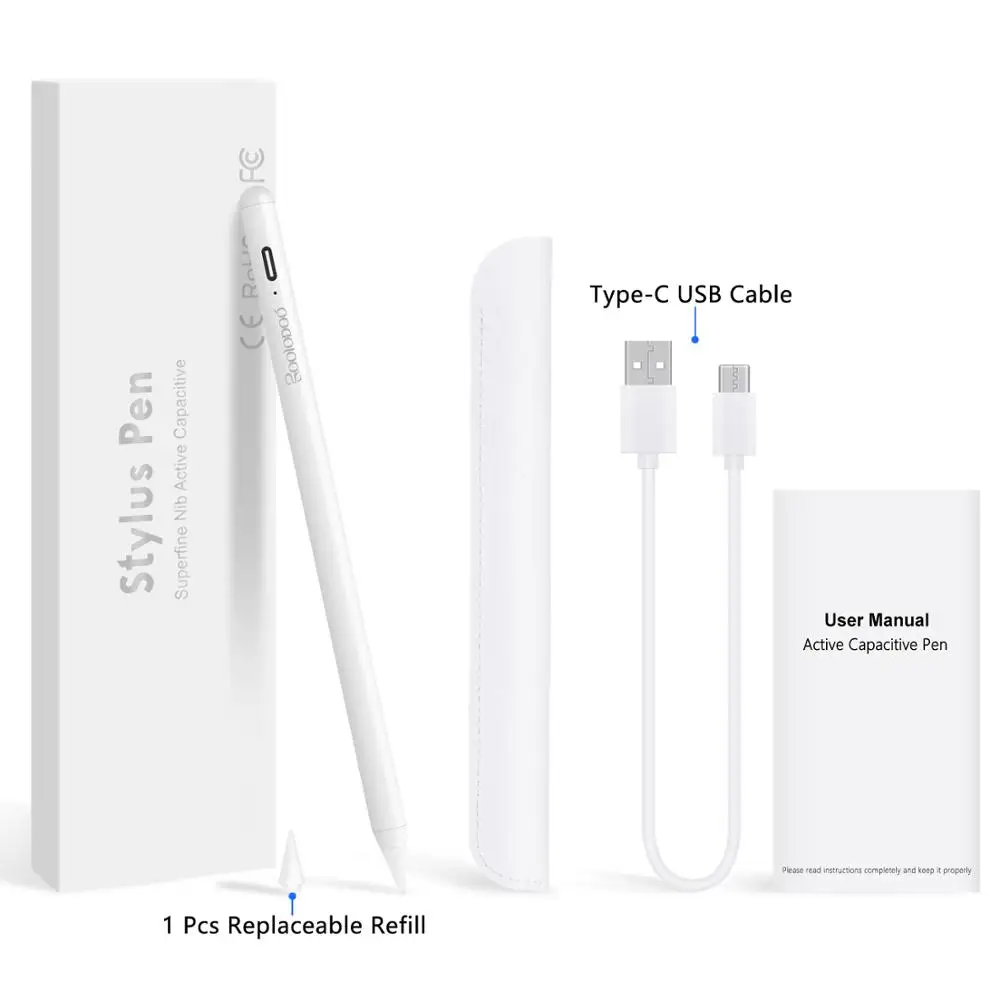 Белый Для iPad Pencil с отторжением ладони, активный стилус для Apple Pencil 2 iPad и 6th 7th Gen/Pro 3rd Gen/Mini 5th - Цвета: Белый