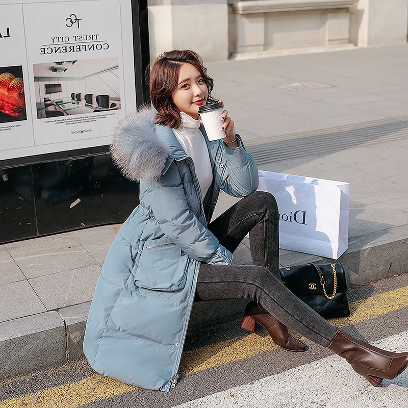 

2020, winter jacket for women, long hooded coat, raccoon fur collar, korean duck down jacket, camarras de Mujer