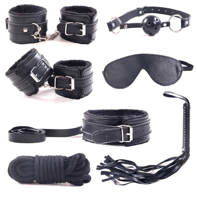 10 Pcs/set PU Leather BDSM Kit - Bondage Set Hand Cuffs Footcuff Whip