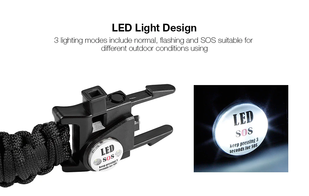 Outdoor Multifunctional Survival Bracelet Paracord Braided Rope Men Camping EDC Tool Emergency SOS LED Light Compass Whistle (5)