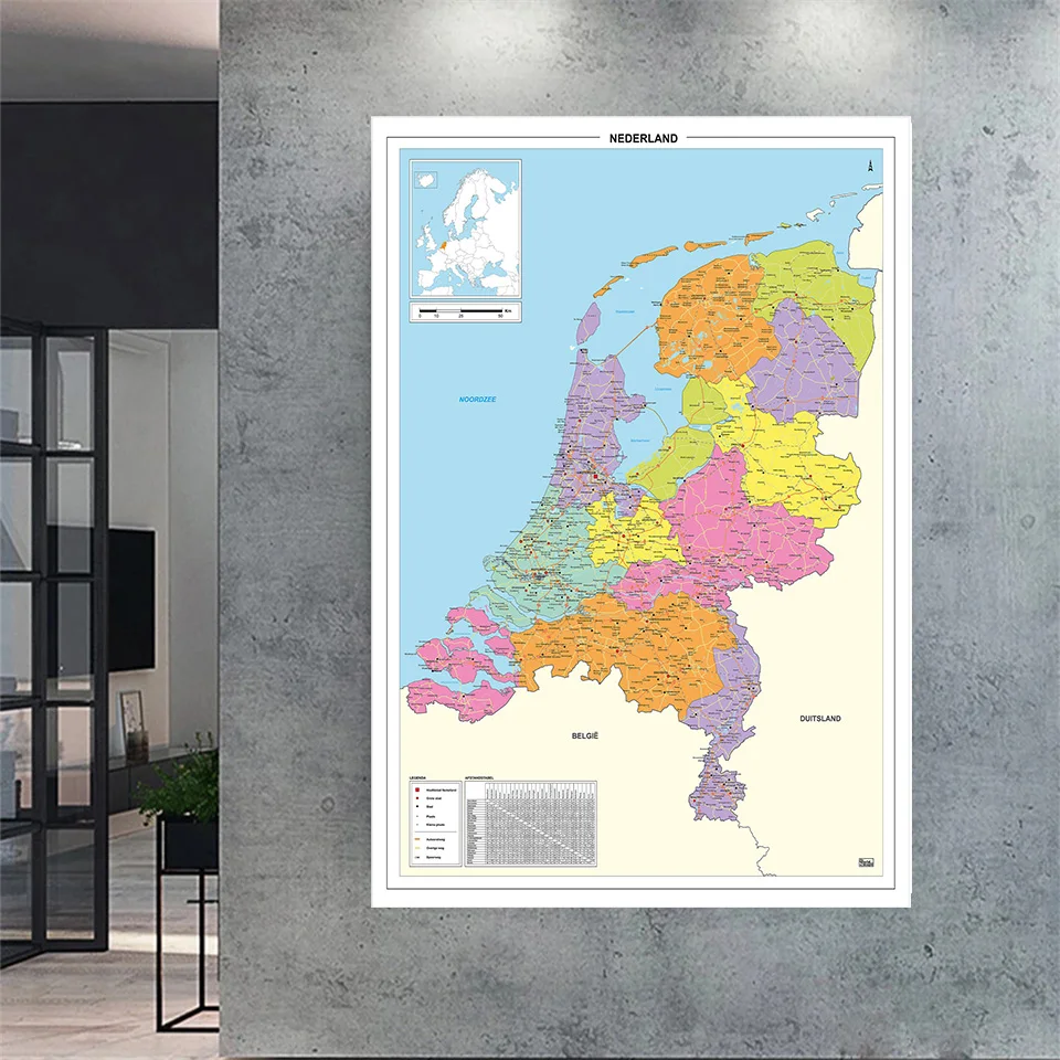 World Map Poster 100*150cm Political Map of The Netherland In Dutch for Room Home Decoration School Supplies