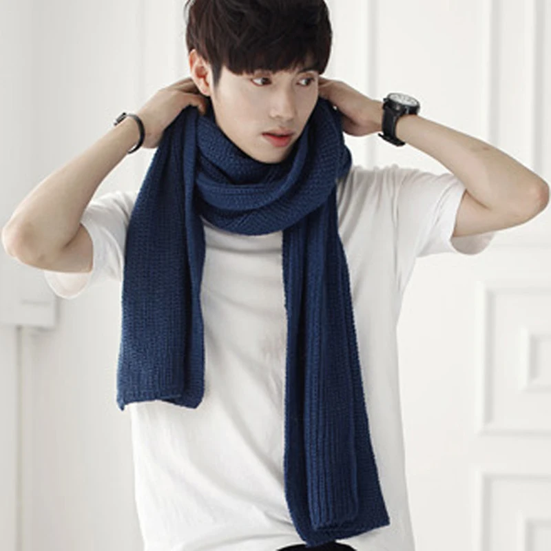 AC085Jean blue Черная пара сплошной цвет шарф шерсть Корейский мужской и женский вязаный шарф - Цвет: AC085Jean blue