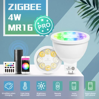 

GLEDOPTO ZigBee 3.0 Smart RGBCCT MR16 Spotlight Pro 4W AC/DC12V Bulb Work With Alexa Echo Plus Phone APP/Voice/RF Remote Control