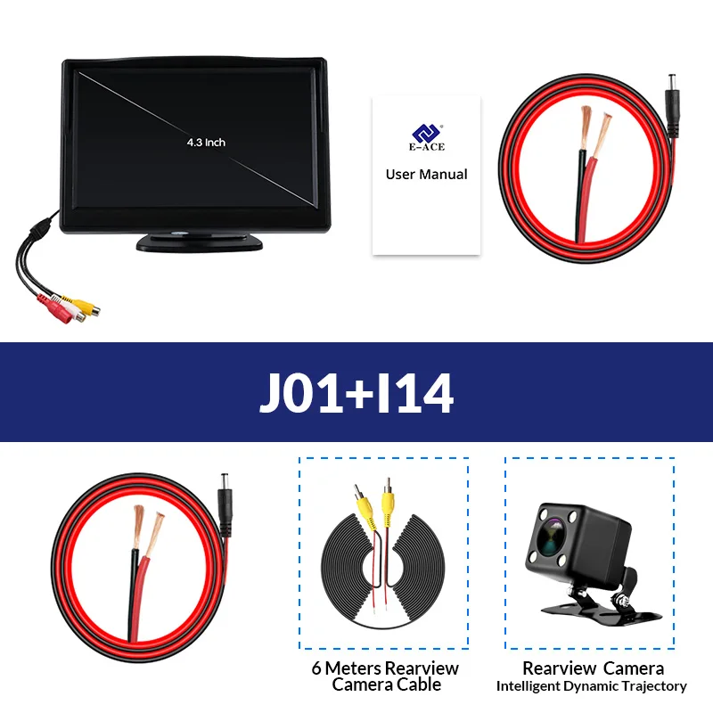 E-ACE J01 монитор для автомобиля/грузовика 4,3 дюймов TFT ЖК-экран с автоматическим реверсом парковочная линия камера заднего вида - Цвет: J01-I14