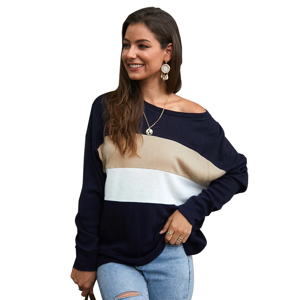 

Casual Long batwing Sleeve Women knitwear Autunm Striped O Neck Loose women pullovers Elegant Minimalist soft sweater women