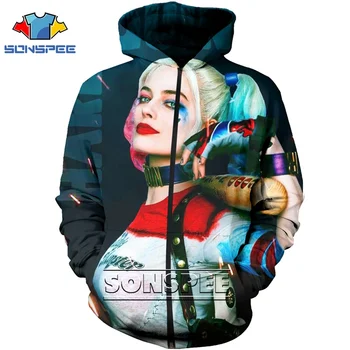 

Funny 3D Print Unisex Anime Harley Quinn women men clown Sweatshirt joker jacket Harajuku zipper shirt hoodies hip hop hoodie