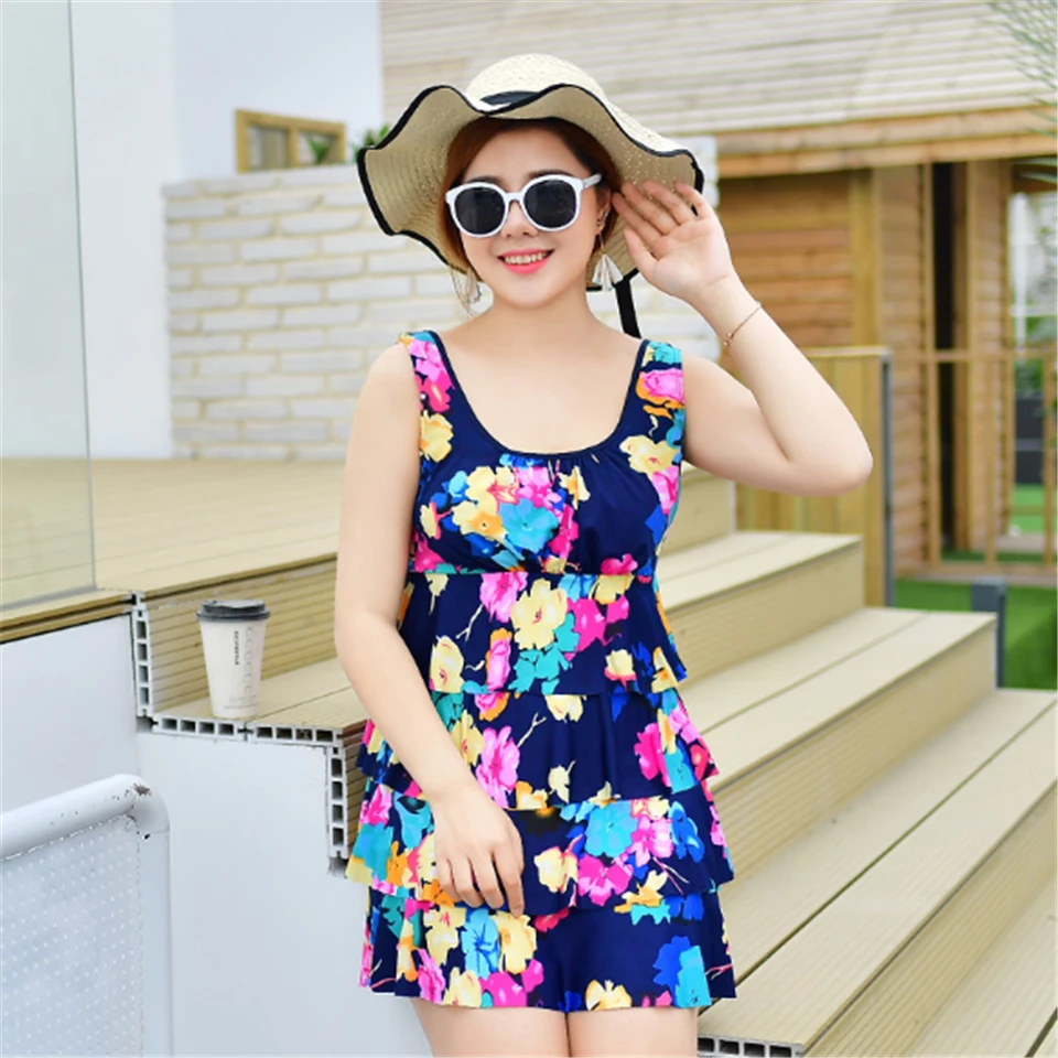 

Plus Size Swimwear 2020 Popular Sexy Beach Dress Layered Dress High Waist Bikini Printed Boxer Pants Bathing Suit for Women ìˆ˜ì˜ë³µ