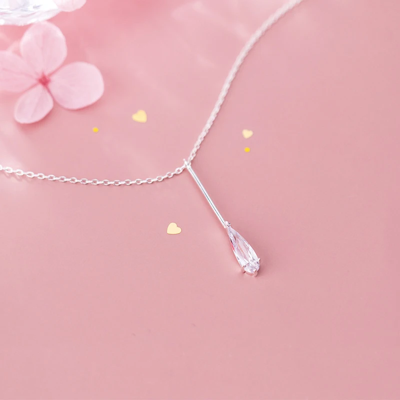 INALIS S925 silver necklace female Korean version of the sleek minimalist stick drop diamonds sweet clavicle chain