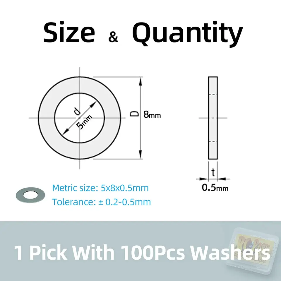 100 Rondelles Plates M5 En Acier Inoxydable 304 - 5x8x0,2mm - Ultra-minces - Neuf