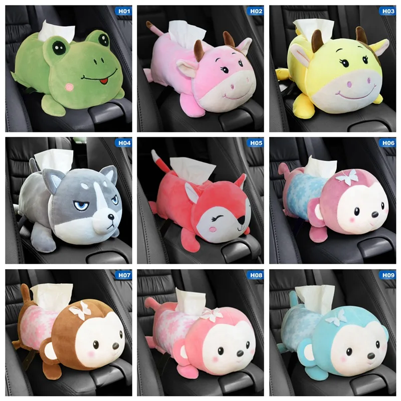 

Car Armrest Tissue Box Washable Seat Back Napkin Paper Holder Plush Animals Bear Headrest Pillow Ornament Multi-use Accessories