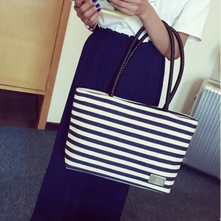 

Dear Translator Yang Mi Celebrity Style Large Bag Canvas Casual WOMEN'S Bag Stripes One-Shoulder Handbag