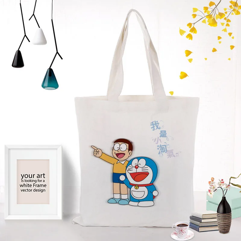 Comic Doraemon Холщовая Сумка текст DIY сумка складная хозяйственная сумка печать индивидуальный логотип для печати ежедневное использование многоразовые сумки