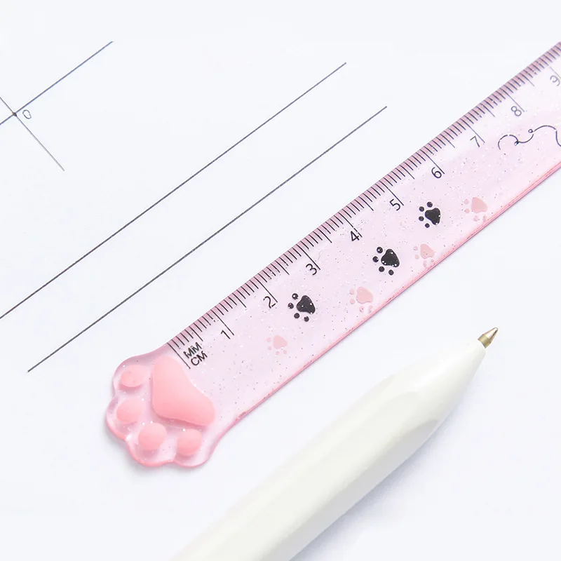 Cute Cat Paw Plastic Straight Rulers Kawaii Kitty Rulers Funny Drawing Gift Korean Office School Measuring Drawing Student Prize