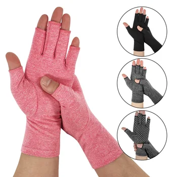

1 Pair Compression Arthritis Gloves Joint Pain Relief Therapy Wrist Compression Gloves Anti-Slip Half Fingers Household Gloves