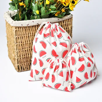 

1pcs Watermelon Drawstring Cotton Linen Storage Bag Gift Candy Tea Jewelry Organizer Makeup Cosmetic Coins keys Bags 49261