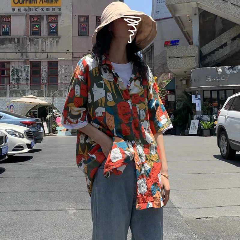 Woherb Harajuku женская одежда Блузка для девочек летние топы с принтом героев мультфильмов свободные короткий рукав Blusas Vinage уличная рубашка