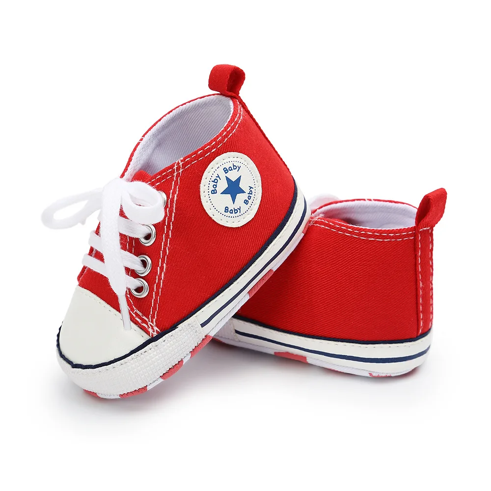 Парусиновая обувь для маленьких мальчиков и девочек; модная обувь со звездами для младенцев; обувь с мягкой подошвой для новорожденных; кроссовки для первых прогулок