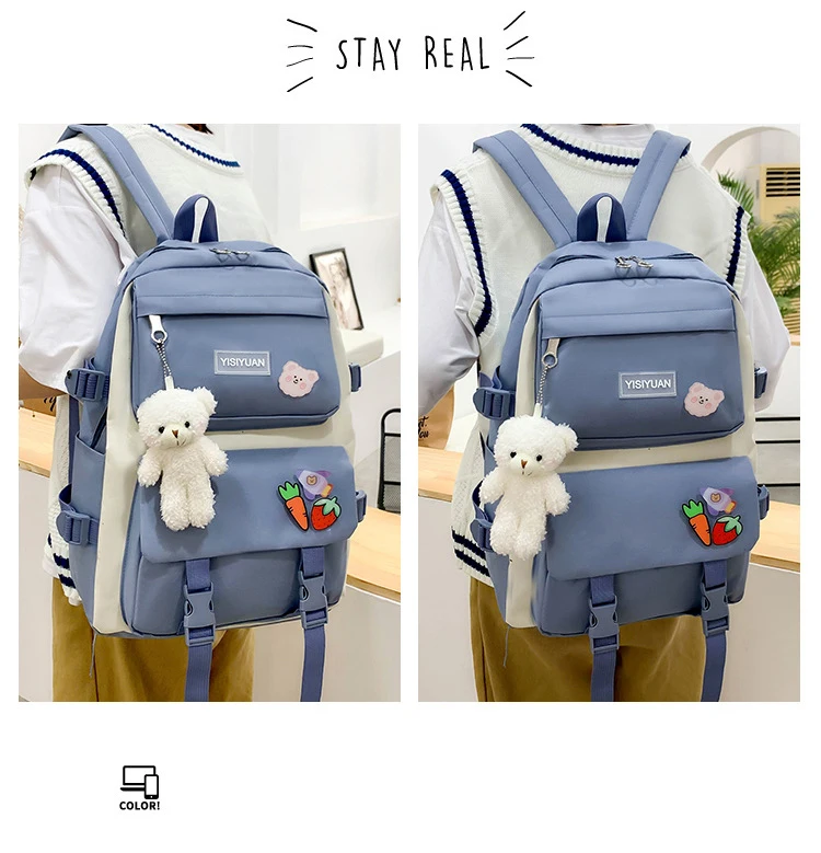 Kawaii Korea Canvas Harajuku Backpack Set (5pcs)