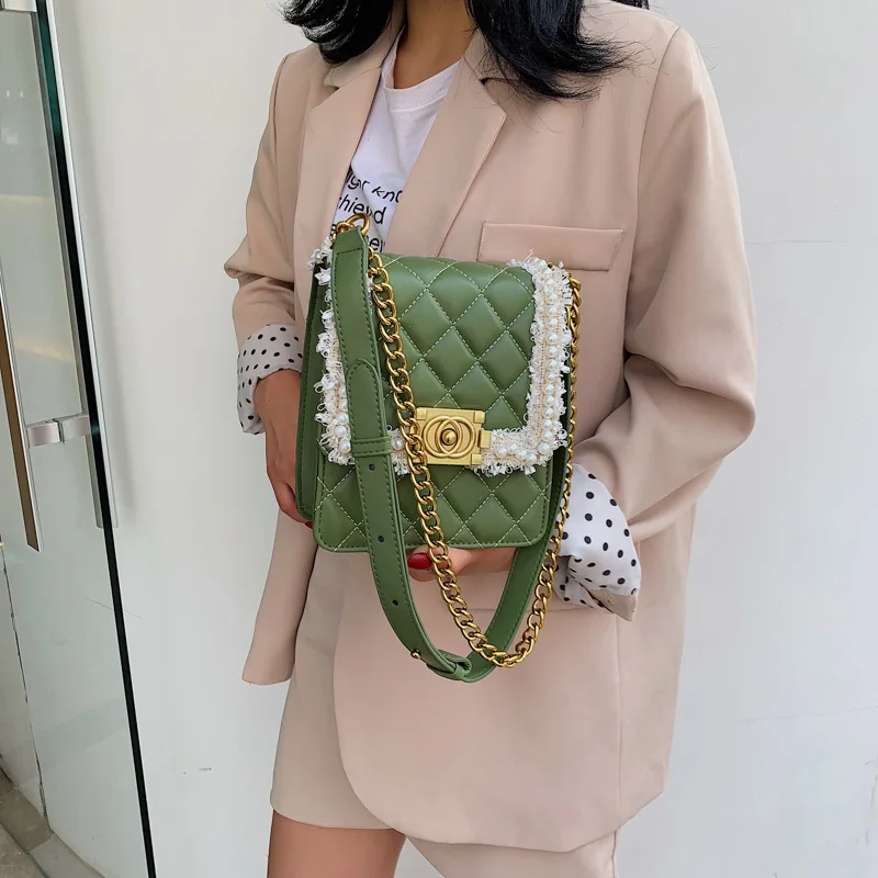 

Fashion Bags Women's Europe And America Textured Rhombus Chain Bag Elegant Retro Versatile Shoulder Square Sling Bag Mobile Phon