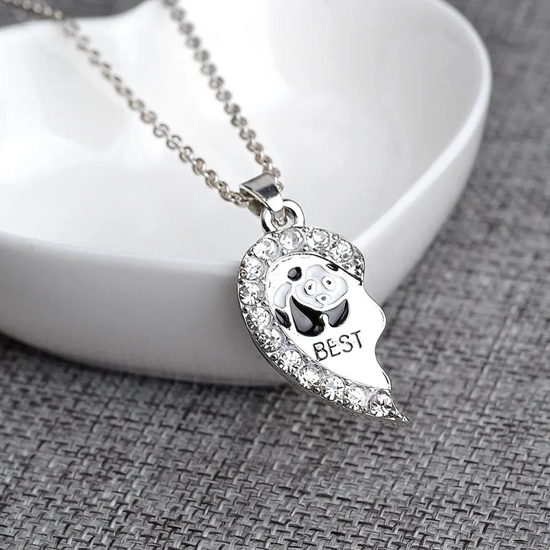 Best friend necklace Women Crystal Heart Panda pattern best friends pendant Necklaces Forever Friendship Jewelry