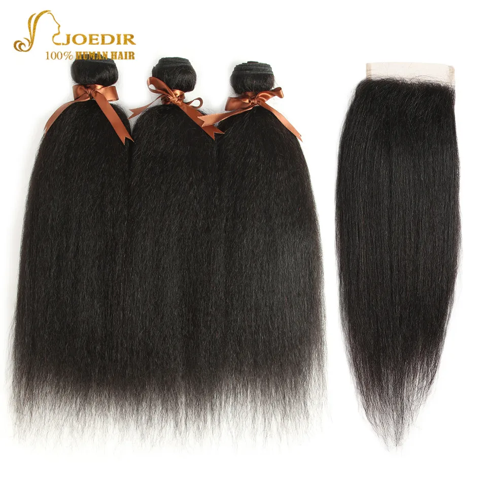 

Joedir Malaysian Yaki Straight Hair With Closure 100% Human Hair Weave 3 4 Bundles With Closure With Baby Hair Free Shipping