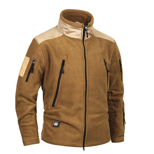 Брендовая одежда, пальто для мужчин, утолщенная теплая Военная армейская флисовая куртка, пэчворк, несколько карманов, Polartec, мужские куртки и пальто - Цвет: brown
