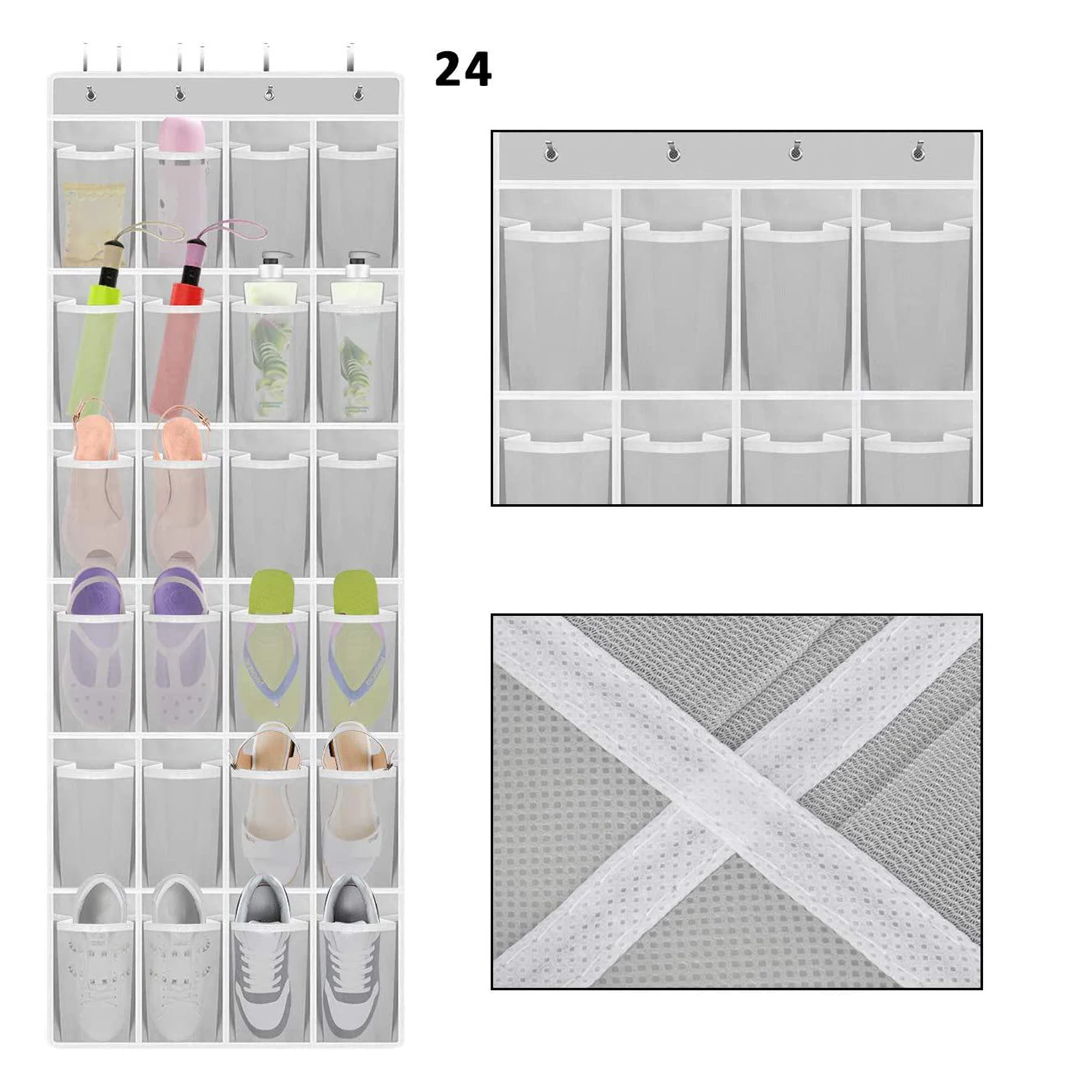 24 pocket Large Mesh Storage Hanging Bag Sundries Organizer Holder Shoes Slippers Storage Bag