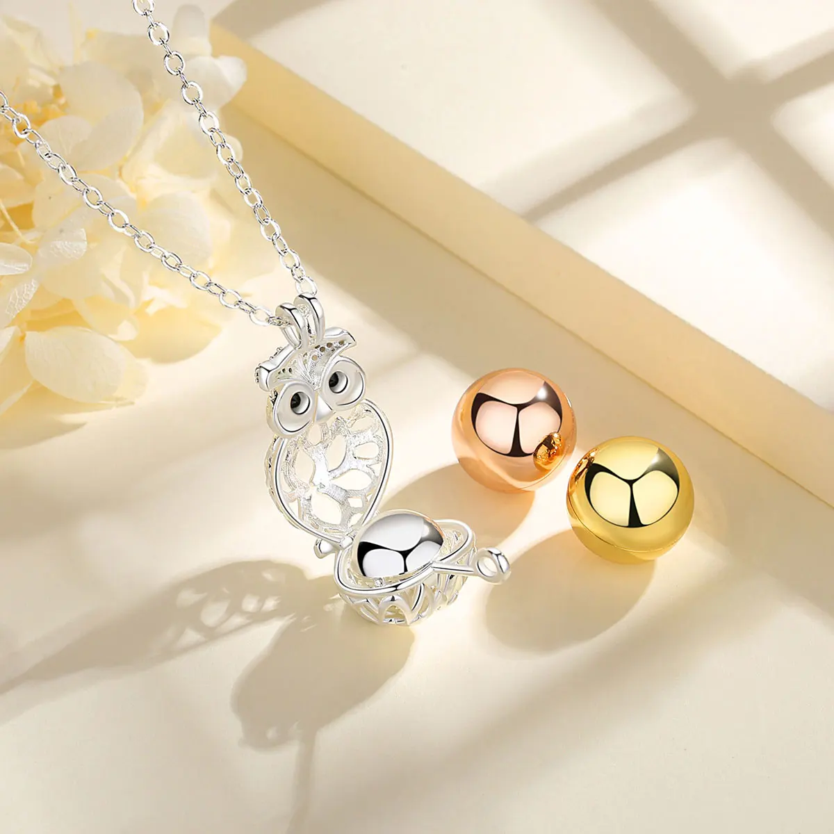EUDORA Urn Cremation Pendant 14mm Owl Cage OPen Locket  Ash Holder Keepsake Capsule Necklace Hollow Ball DIY Jewelr k332n14 5