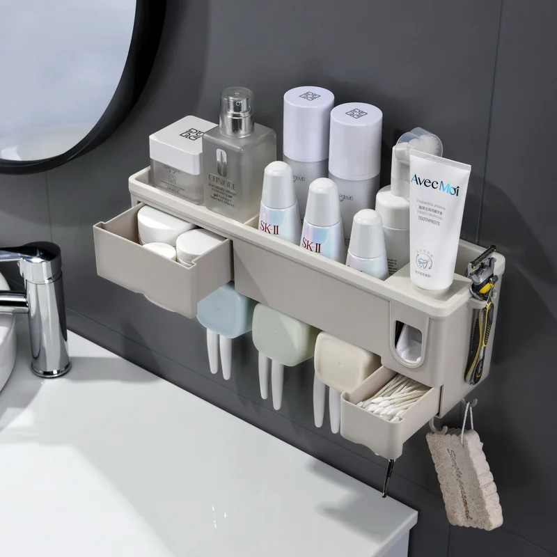 ONEUP Wall-mounted Toothbrush Holder Automatic Toothpaste Squeezer Dispenser Home Plastic Storage Box For Bathroom