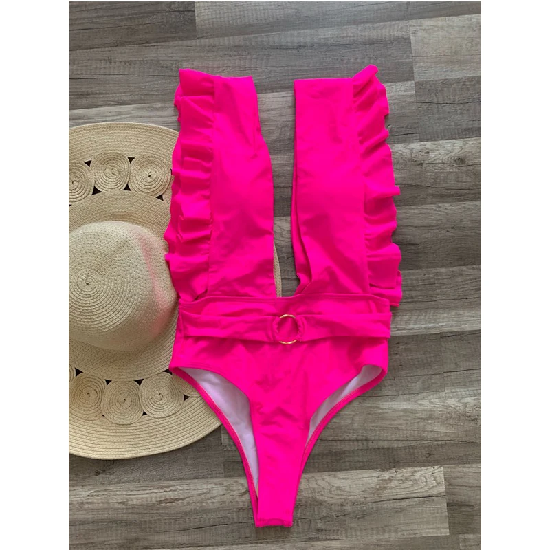 Слитный купальник с глубоким вырезом для женщин купальный костюм неоновый