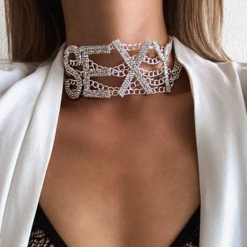 Rhinestone choker necklace luxury fashion crystal choker sexy word chocker bling jewellery glam women’s jewelry