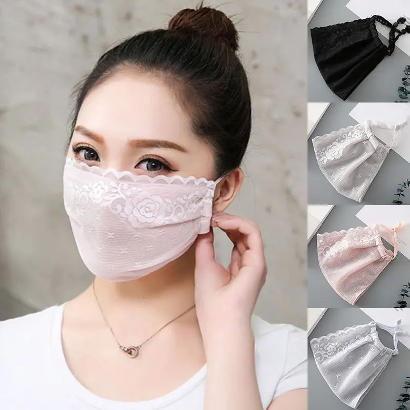 Summer Women Thin Sunscreen Mouth Masks Lady Chiffon Mask Girl Mesh Breathable Enlarged Face Mask Flower Print Gauze Masks