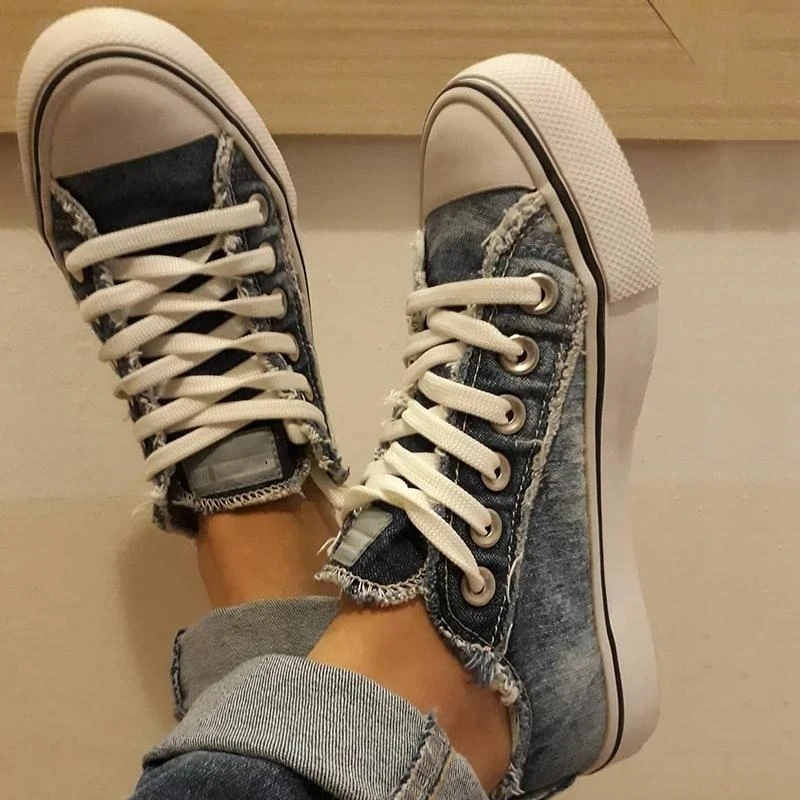 Flat Canvas Women Casual Shoes Lace-up Denim 2020 Summer Vulcanize Shoes Low-top Plus Size Women Sneakers Zapatos Mujer VT1221 (14)